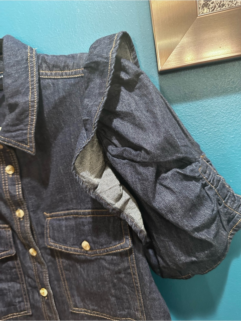 Anthropologie Pilcro Denim Ruffle Sleeve Button-Front Shirt - Picture 7 of 10